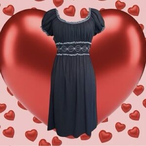 Max Studio Black & White Embroidered Ruffle Short Sleeve Mini Dress Size M